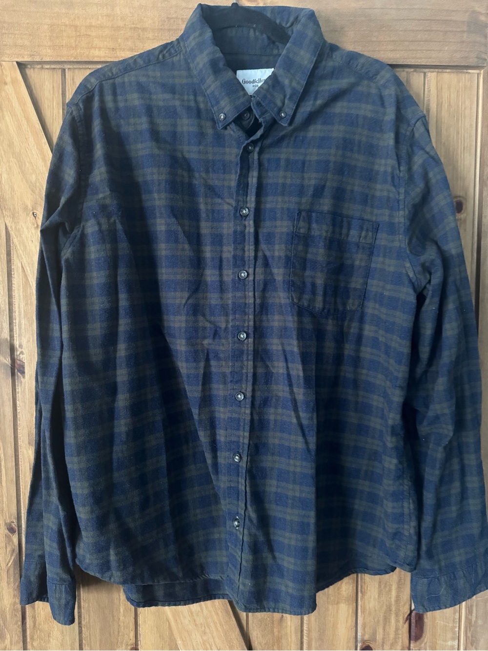 Goodfellow & Co Navy and Olive Plaid Button-Down Shirt